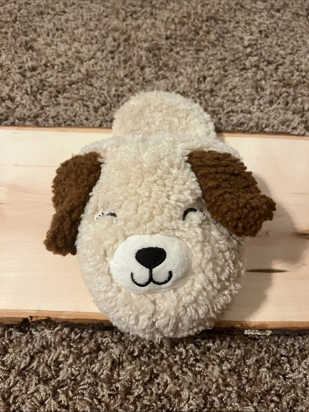 wonder nation Girls Plush Cream & Brown Dog Slippers